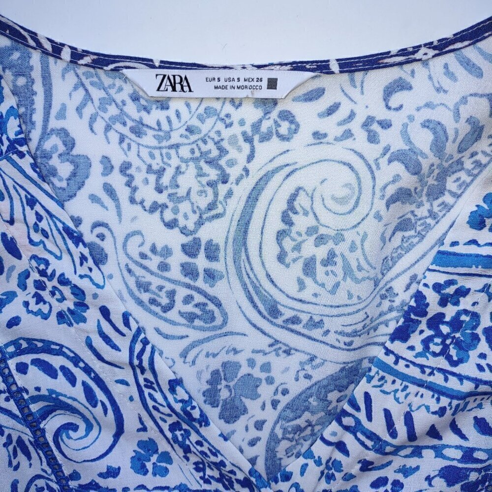 ZARA Paisley Floral Linen Maxi Dress Euro Summer Boho Beach Resort Size Small - Picture 11 of 13